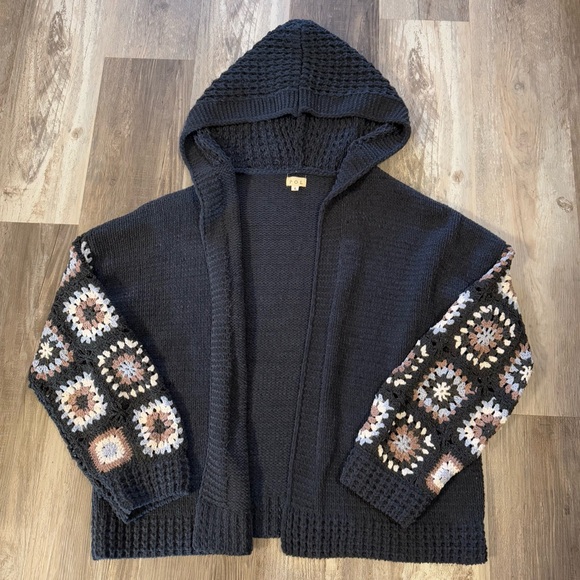 POL Cozy Crochet Granny Square Patchwork Boho Oversized Hoodie Cardigan Size L - Picture 5 of 12